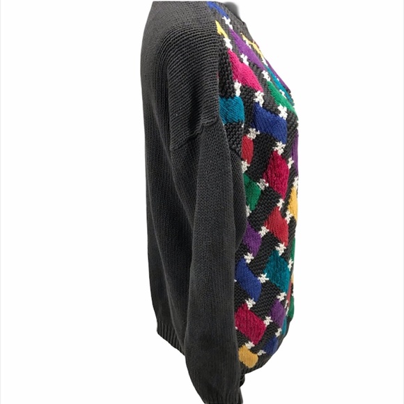 Chaus 80’s Crew Neck Sweater, Gray, Multi Color - Picture 3 of 8